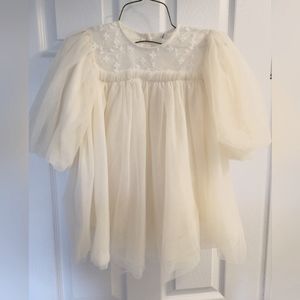Toddler boutique tulle dress in white with long sleeves